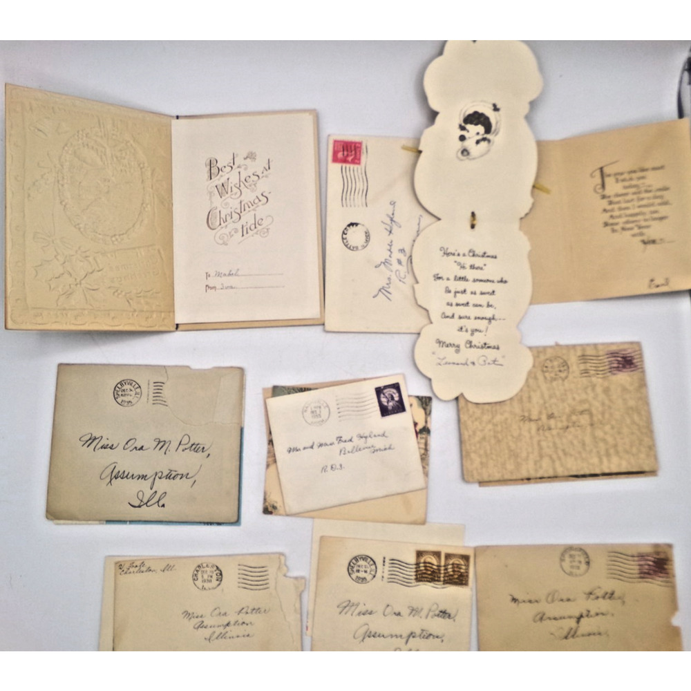 Vintage MCM Christmas Greeting Card Cute Girl Glitter Muff Happy New Year & more - Picture 11 of 16